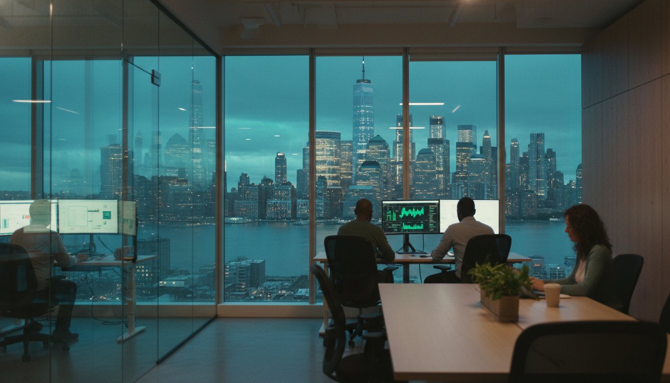 The New York City skyline.